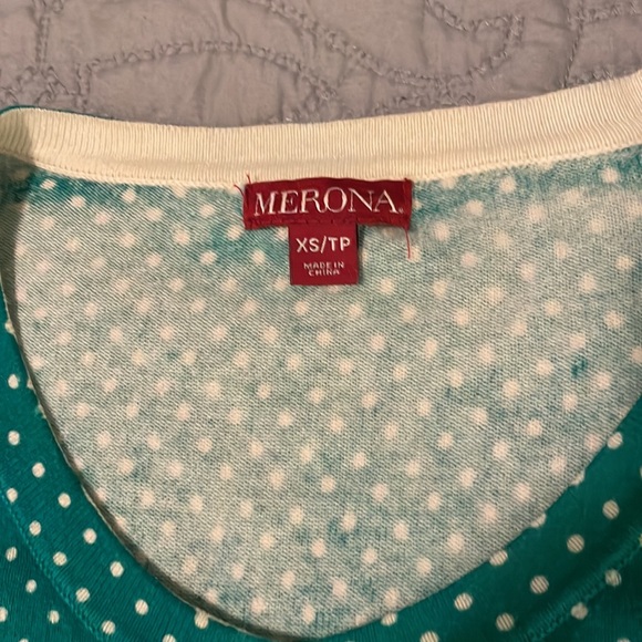 Merona XS Green with Cream Polka Dots Button Up Cardigan Sweater - Picture 6 of 6